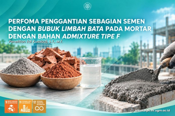 Teliti Penggantian Sebagian Semen dengan Bubuk Limbah Bata pada Mortar Berbahan Admixture Tipe F, Dosen SV UGM Dorong Material Konstruksi Ramah Lingkungan (Bagian II)